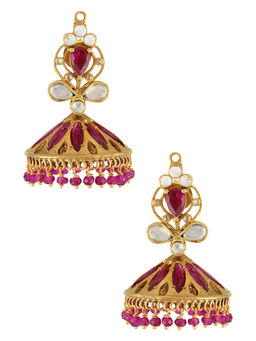 Tribe Amrapali - Silver Gold Plated Pink Glass Jhumki Earrings