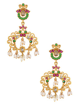 Tribe Amrapali - Silver Gold Plated Peacock Glass Pearl Danglers