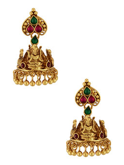 Tribe Amrapali - Gold Plated Silver Goddess Lakshmi Mayura Jhumka Earrings