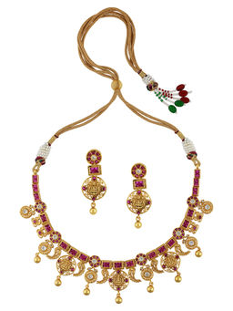 Tribe Amrapali - Silver Gold Plated Goddess Laxmi Mayura Necklace Earrings (Set of 2)