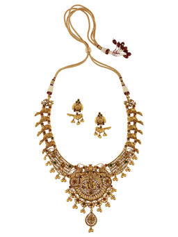 Tribe Amrapali - Gold Plated Silver Krishna Motif Necklace Earrings (Set of 2)