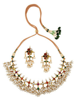 Tribe Amrapali - Gold Plated Silver Colourful Kimaya Necklace Earrings (Set of 2)