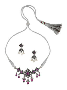 Tribe Amrapali - Silver Floral Choker Earrings (Set of 2)