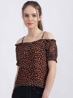 Zink London - Brown Geometric Top