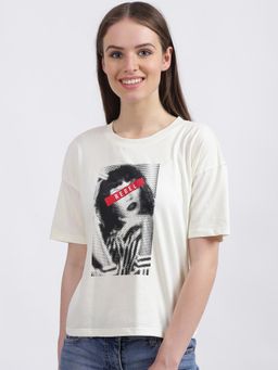 Zink London - Women's White Graphic T-Shirt