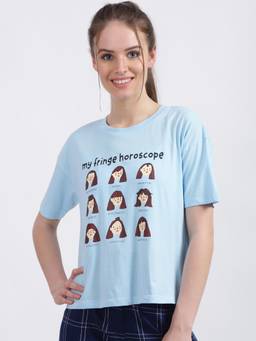 Zink London - Women's Blue Graphic T-Shirt