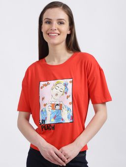 Zink London - Women's Red Graphic T-Shirt