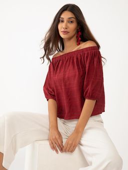 Zink London - Women's Maroon Patterned Top