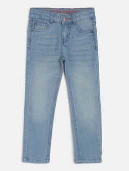 Tales & Stories - Blue Solid Slim Fit Cotton Light Faded Jeans