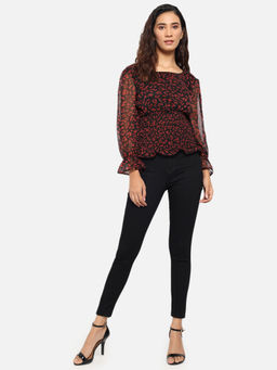 Trend Arrest - Black Animal Print Smocking Top