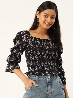 Trend Arrest - Floral Smocking Sleeve Top