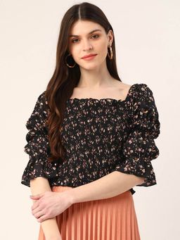 Trend Arrest - Black Printed Crop Top
