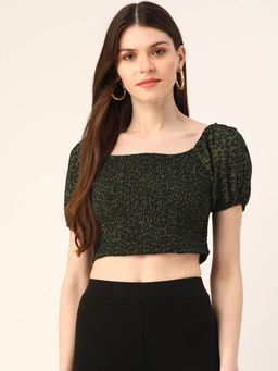 Trend Arrest - Green Printed Crop Top