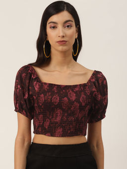 Trend Arrest - Red Rose Smocking Crop Top
