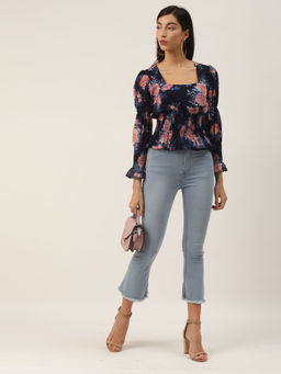 Trend Arrest - Blue Floral Printed Top