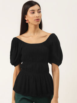 Trend Arrest - Black Smocking Peplum Top