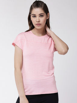 Fitkin - Women Self Design Striped Short Sleeve Gym Top - Pink