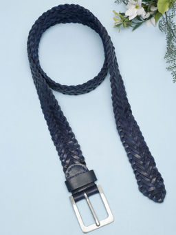 Teakwood - Blue Patterned Genuine Leather Braided Belt