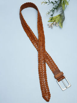 Teakwood - Brown Patterned Genuine Leather Braided Belt