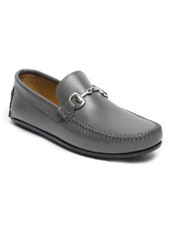 Teakwood - Men Grey Solid Genuine Leather Formal Loafers