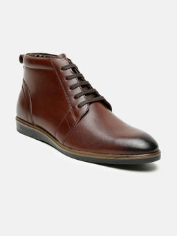 Teakwood - Men Brown Solid Leather Mid Top Boots