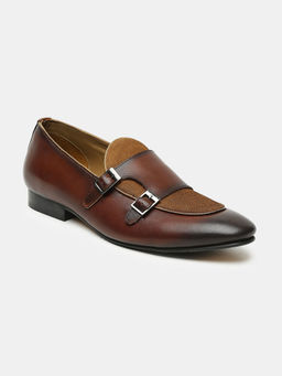 Teakwood - Men Brown Solid Monk Strap Shoes