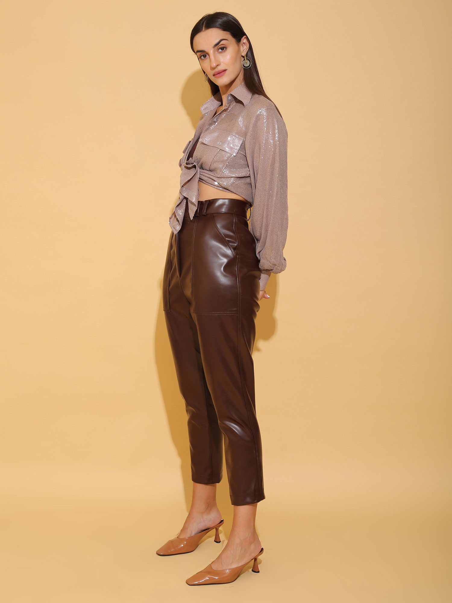 Buy Torqadorn Brown Faux Leather Pants 