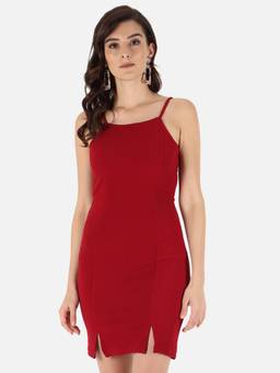 Trend Arrest - Red Double Slit Bodycon Dress