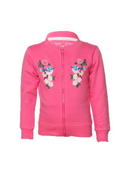 Tales & Stories - Dark Pink Cotton Embroidered Crew Neck Sweatshirt for Girls