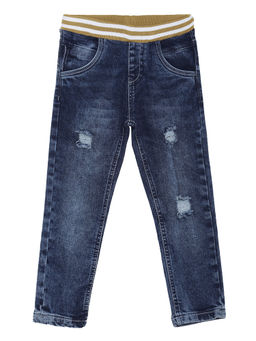 Tales & Stories - Boys Blue Mildly Distressed Slimt Fit Solid Cotton Joggers