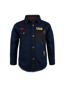 Tales & Stories - Boys Dark Blue Regular Fit Casual Cotton Printed Shirt