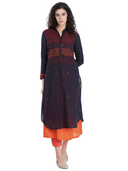 Biba - Navy Blue Straight Kurta With Inner (Set of 2)