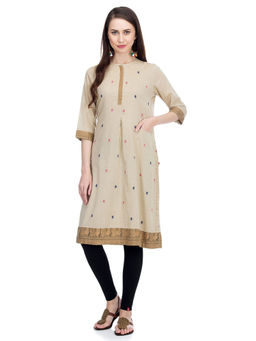 Biba - Beige Printed Straight Kurta