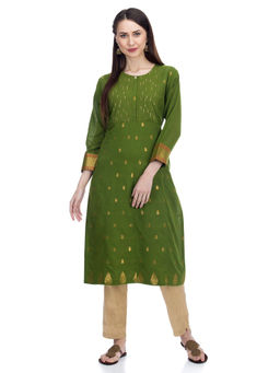 Biba - Green Straight Printed Kurta