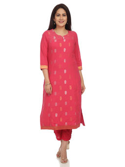 Biba - Pink Printed Straight Kurta