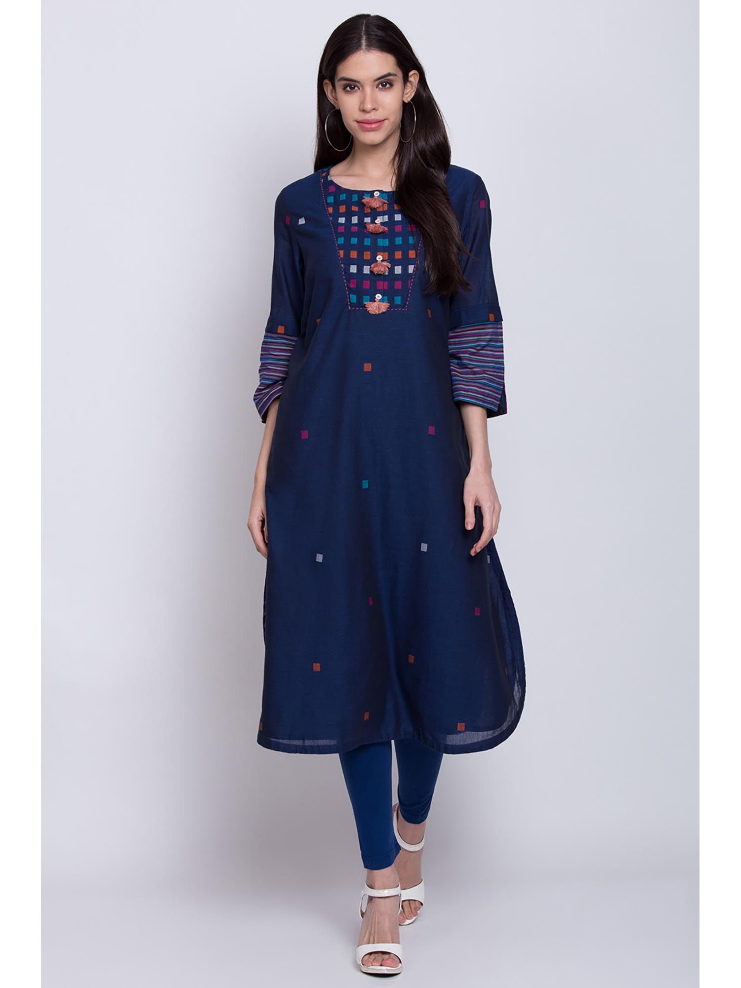 Buy Biba Navy Blue Printed Kurta Online 