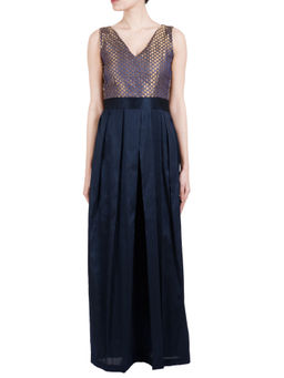 trueBrowns - Blue Asymmetric Pleated Dress