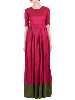 trueBrowns - Pink Green Border Straight Dress