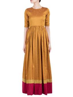 trueBrowns - Brown Gold Double Border Straight Dress