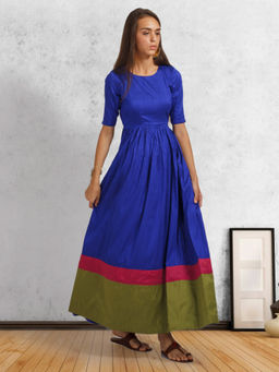 trueBrowns - Jewel Blue Double Border Dress