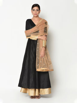 trueBrowns - Black Peek-A-Boo Border Suit Dress With Dupatta