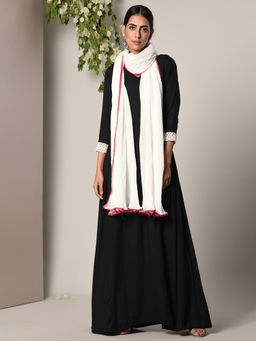 trueBrowns - Black Crochet Dress With Crinkle Pink Lace Dupatta Set