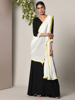 trueBrowns - Black Crochet Dress With Crinkle Green Lace Dupatta Set
