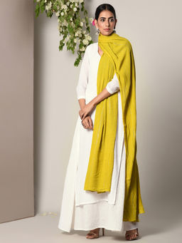 trueBrowns - White Silver Thread Suit Dress With Green Silver Crinkle Dupatta Set