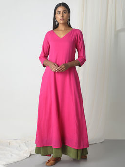 trueBrowns - Pink Green Peek-A-Boo Dress