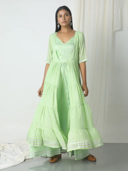 trueBrowns - Mint Green Crinkled Jacket Dress Set