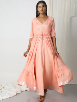 trueBrowns - Peach Crinkled Jacket Dress Set