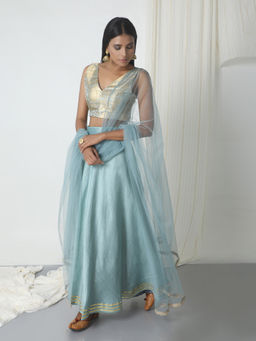 trueBrowns - Blue Brocade Blouse
