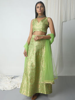 trueBrowns - Chartreuse Green Brocade Blouse