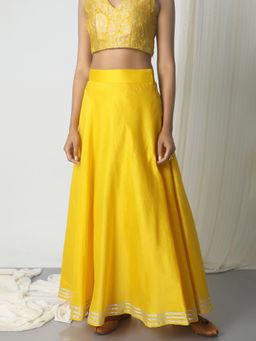 trueBrowns - Yellow Chanderi Gota Skirt